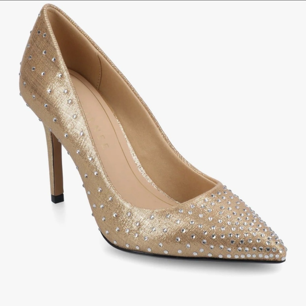 Journee Collection Gold Studded Heels - Picture 3 of 15